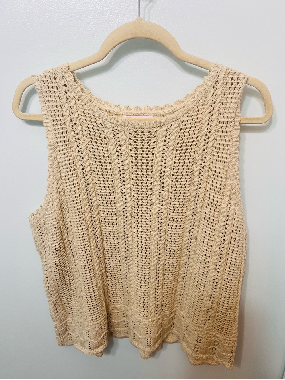 Crocheted Sleeveless Knit Top — Cream